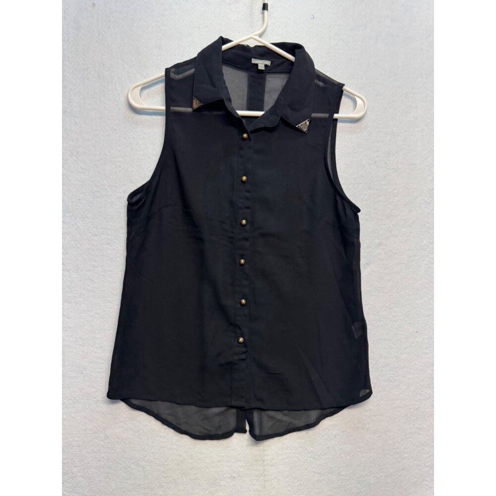 Charlotte Russe Black Sleeveless Sheer Button-Up Collared Blouse